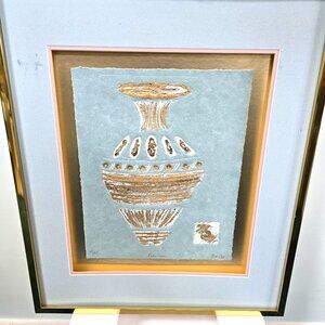 Raku Urn Blue Art Mixed Media Signed by Artist